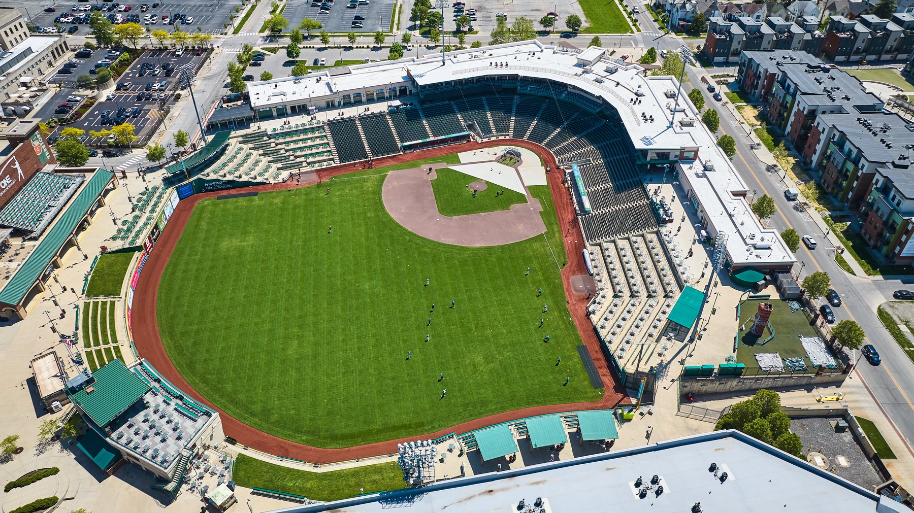 Parkview Field and downtown Fort Wayne from above
